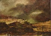 Stadt auf einem Hogel bei sturmischem Wetter Rembrandt